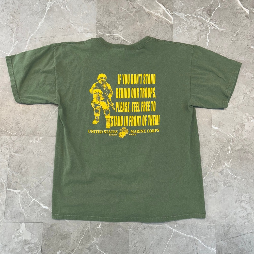Vintage Marines Graphic Tee Men Large Stand Behind Our Troops Short Sleeve Shirt